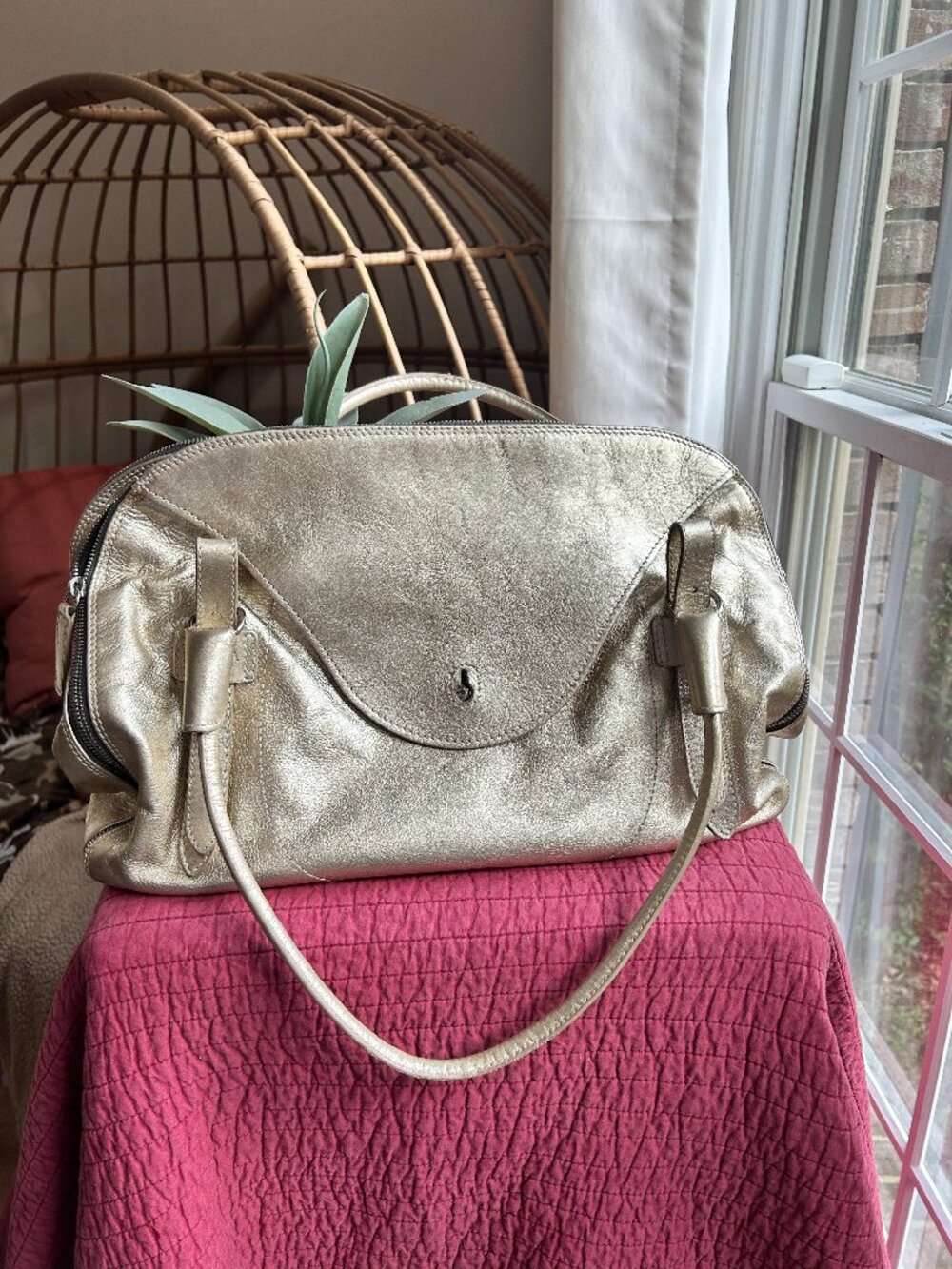 Furla gold leather large hobo shoulder bag